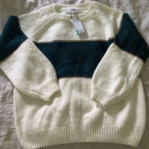 Super soft green and cream sweater with soft gold detail. Bb Dakota brand size L